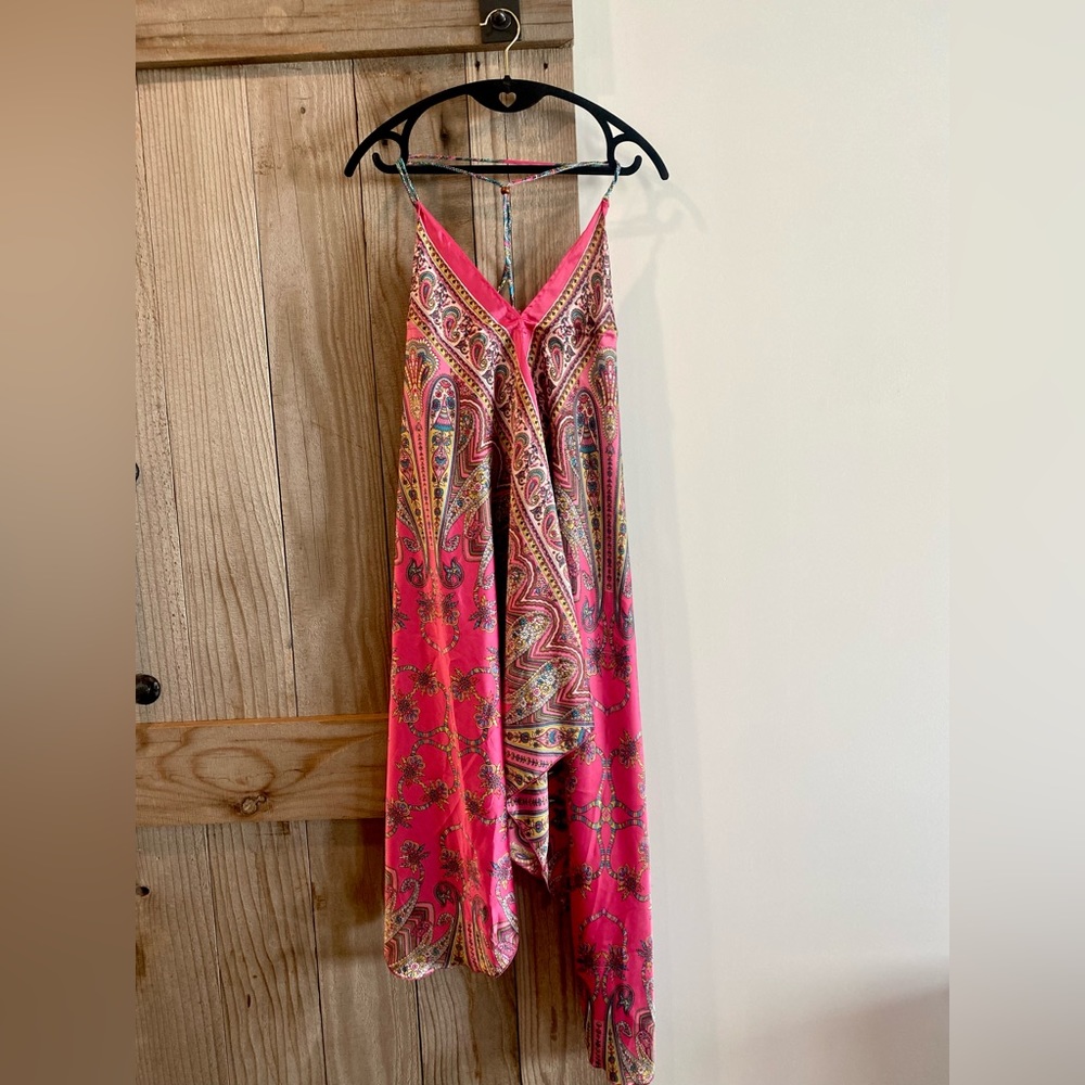 Planet Blue - Hot Pink Multi-Colored Handkerchief Halter Dress, 1 size